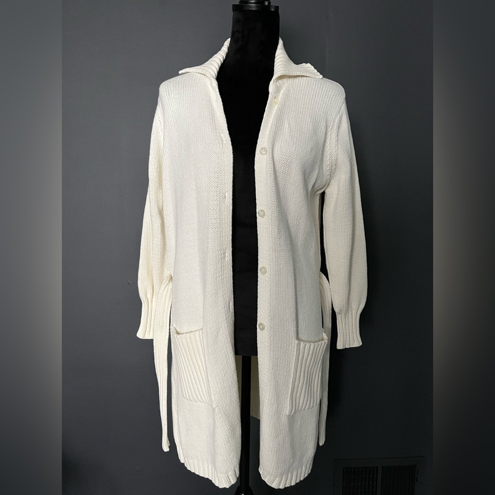 ST JOHNS BAY Cream Open Front Button Down Cardigan Small/Petite